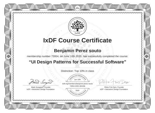 UI Design Patterns for Successful Software certificate