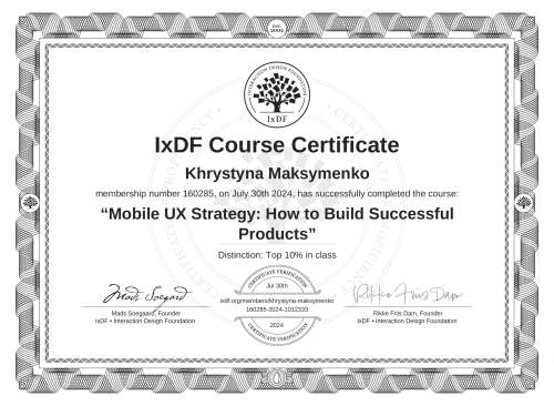 Mobile UX Strategy: How to Build Successful Products certificate