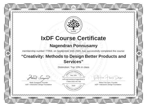 Creativity: Methods to Design Better Products and Services certificate