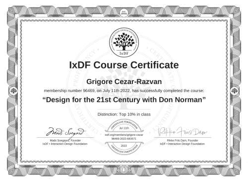 Design for the 21st Century with Don Norman certificate