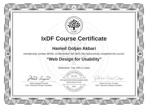 Web Design for Usability certificate