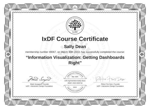 Information Visualization: Getting Dashboards Right certificate