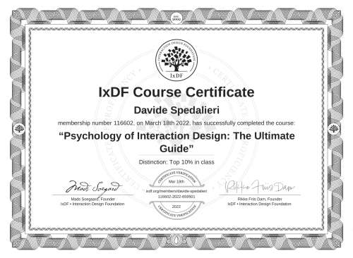Psychology of Interaction Design: The Ultimate Guide certificate