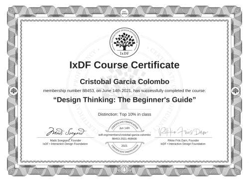 Design Thinking: The Beginner's Guide certificate