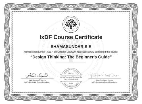 Design Thinking: The Beginner's Guide certificate