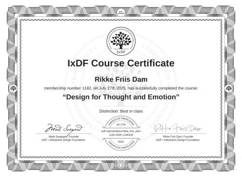 Design for Thought and Emotion certificate