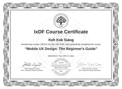 Mobile UX Design: The Beginner's Guide certificate