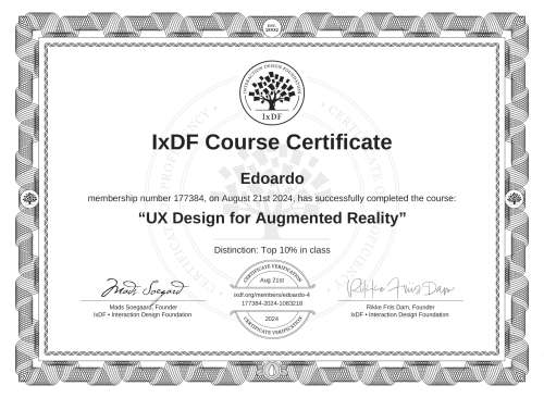UX Design for Augmented Reality certificate