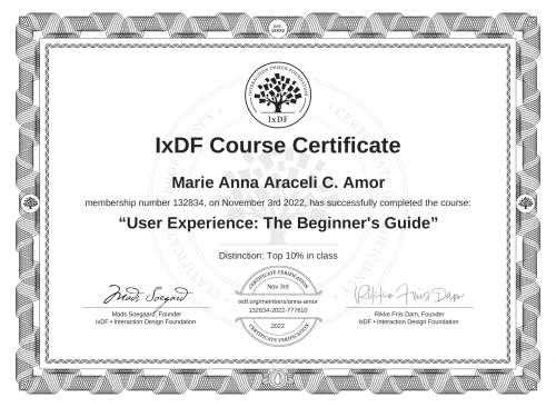 User Experience: The Beginner's Guide certificate