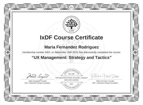 UX Management: Strategy and Tactics certificate