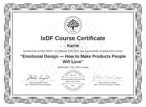 Emotional Design — How to Make Products People Will Love certificate