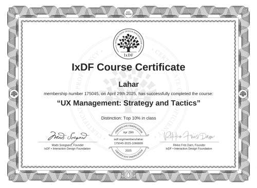UX Management: Strategy and Tactics certificate
