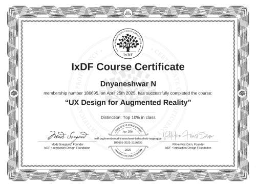 UX Design for Augmented Reality certificate