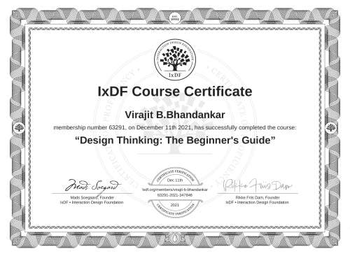 Design Thinking: The Beginner's Guide certificate