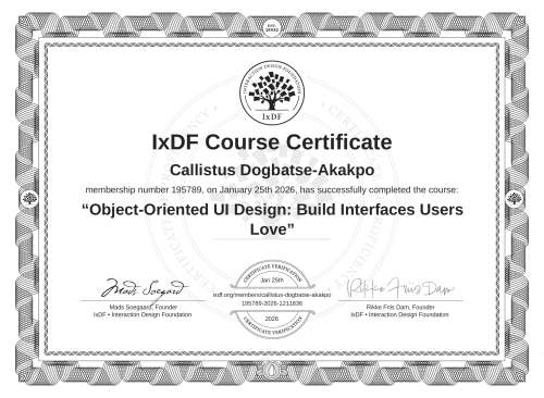 Object-Oriented UI Design: Build Interfaces Users Love certificate