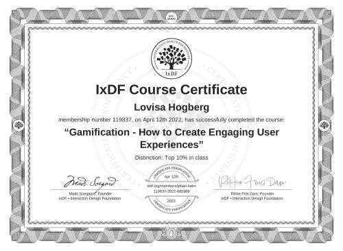 Gamification - How to Create Engaging User Experiences certificate