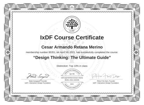 Design Thinking: The Ultimate Guide certificate