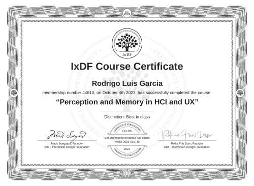 Perception and Memory in HCI and UX certificate