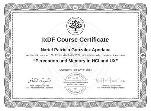 Perception and Memory in HCI and UX certificate