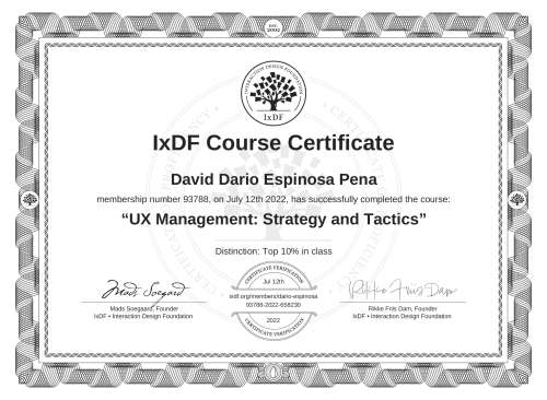 UX Management: Strategy and Tactics certificate
