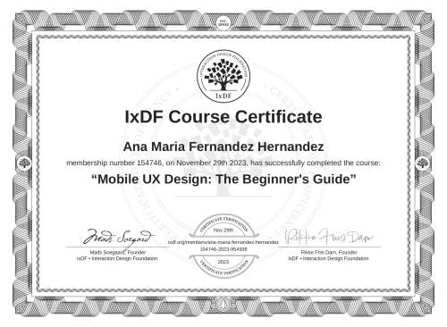 Mobile UX Design: The Beginner's Guide certificate
