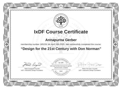 Design for the 21st Century with Don Norman certificate