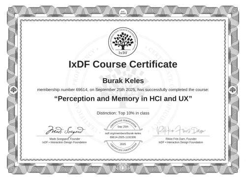 Perception and Memory in HCI and UX certificate