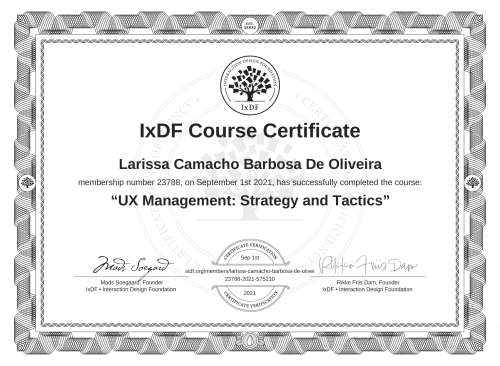 UX Management: Strategy and Tactics certificate