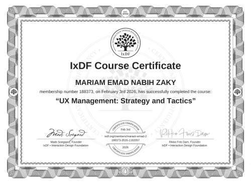 UX Management: Strategy and Tactics certificate