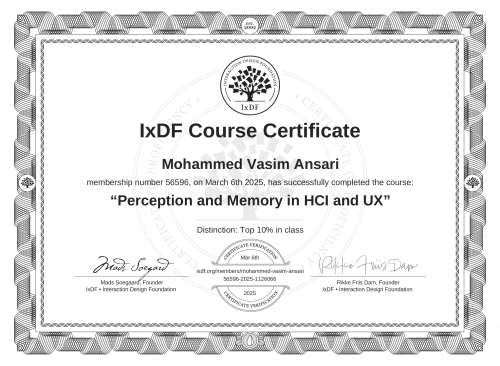 Perception and Memory in HCI and UX certificate