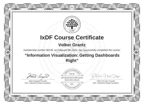 Information Visualization: Getting Dashboards Right certificate