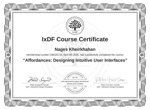 Affordances: Designing Intuitive User Interfaces certificate