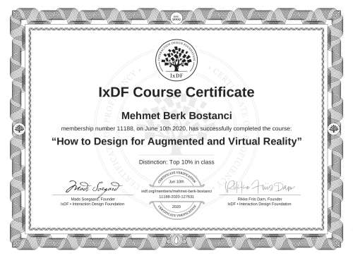 How to Design for Augmented and Virtual Reality certificate