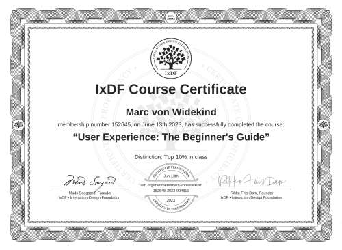User Experience: The Beginner's Guide certificate