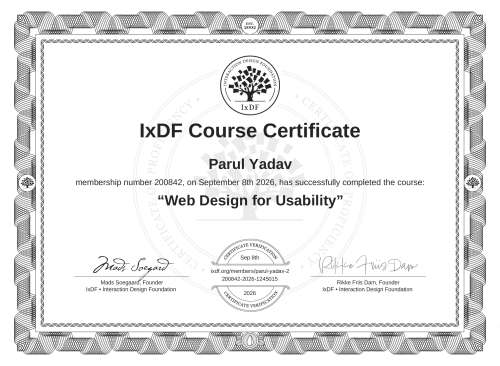 Web Design for Usability certificate