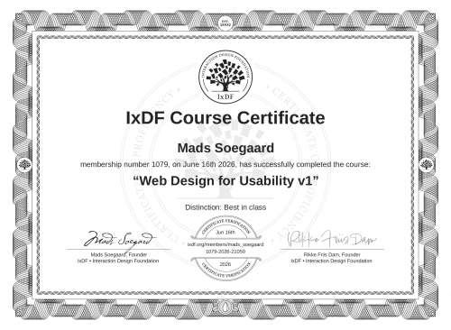 Web Design for Usability v1 certificate
