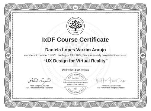 UX Design for Virtual Reality certificate