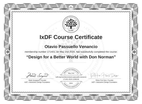 Design for a Better World with Don Norman certificate