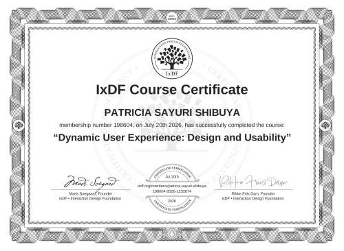 Dynamic User Experience: Design and Usability certificate