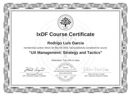 UX Management: Strategy and Tactics certificate