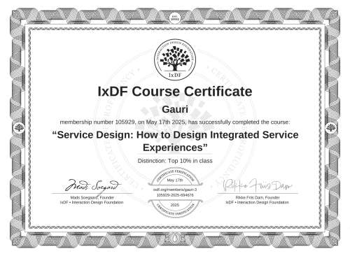 Service Design: How to Design Integrated Service Experiences certificate