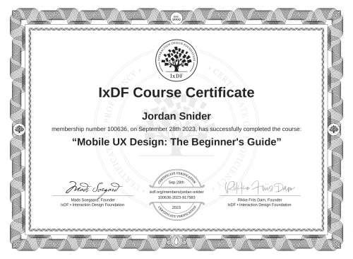 Mobile UX Design: The Beginner's Guide certificate