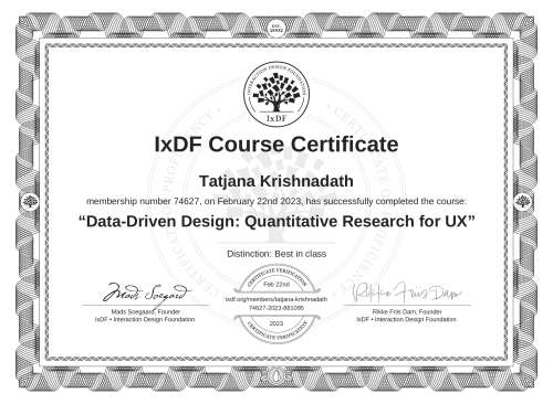 Data-Driven Design: Quantitative Research for UX certificate