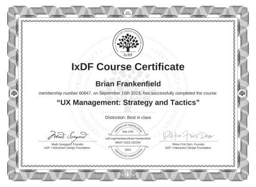 UX Management: Strategy and Tactics certificate