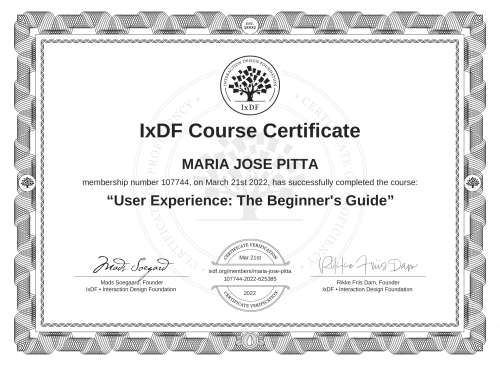 User Experience: The Beginner's Guide certificate