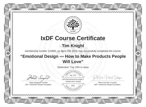 Emotional Design — How to Make Products People Will Love certificate