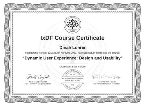 Dynamic User Experience: Design and Usability certificate