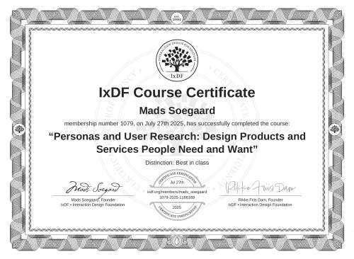 Personas and User Research: Design Products and Services People Need and Want certificate