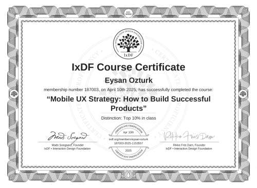 Mobile UX Strategy: How to Build Successful Products certificate