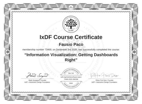 Information Visualization: Getting Dashboards Right certificate